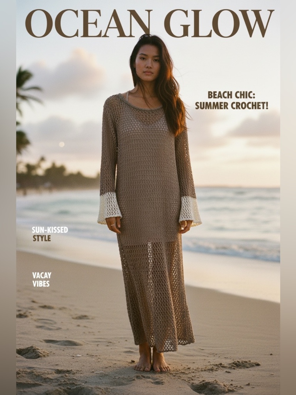 Zara Crochet Knit Maxi Dress with Slip Lining Boho Festival Size S